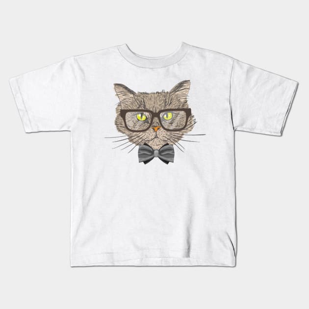 Grey cat wearing a bow tie Kids T-Shirt by edwardecho